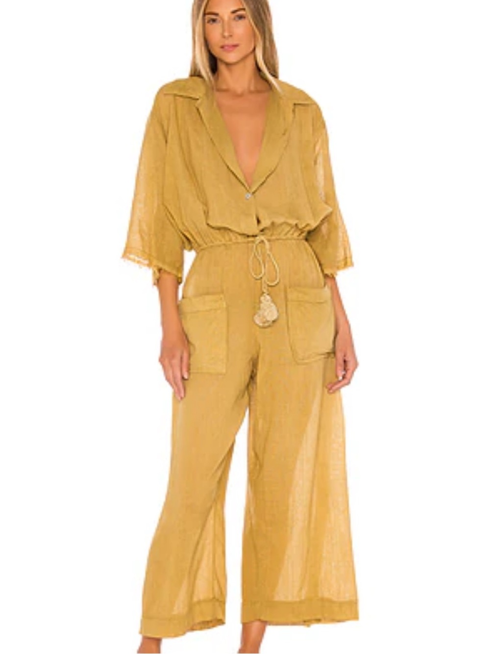 Free People Gauze Basil Jumpsuit L NWT